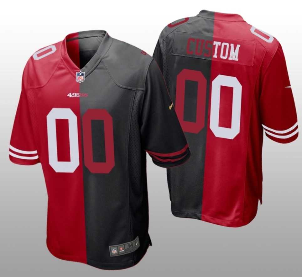 Men%27s San Francisco 49ers Customized Red Black Split Stitched Jersey